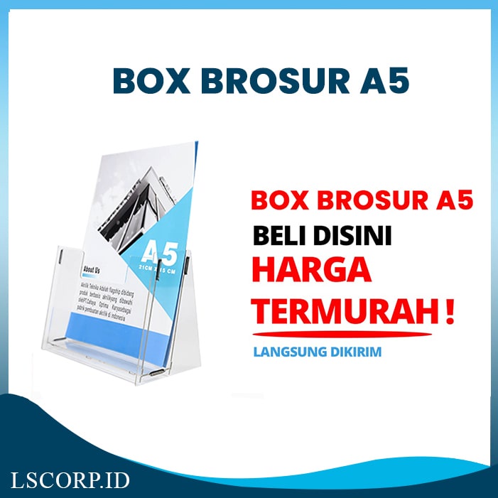 Box Brosur Akrilik A5 2mm Rak / Tempat Brosur Meja Acrylic A5 Tent Brochure Acrylic Bening