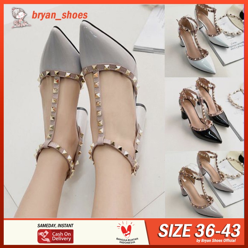 Bryan Dinda Heels Tahu 5cm Pesta Wedding Prewedding Rockstude Bigsize Oversize Jumbo 36-40 41 42 43