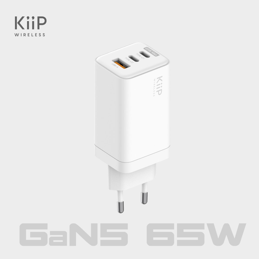 KIIP C12 GaN 65W Adapter Charger Fast Charging PD QC - Dual Type C + USB Port