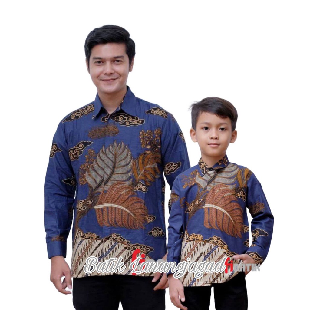 Batik Pria Couple Batik Ayah dan Anak Laki Laki Kemeja Batik Anak Cowok Warna Biru