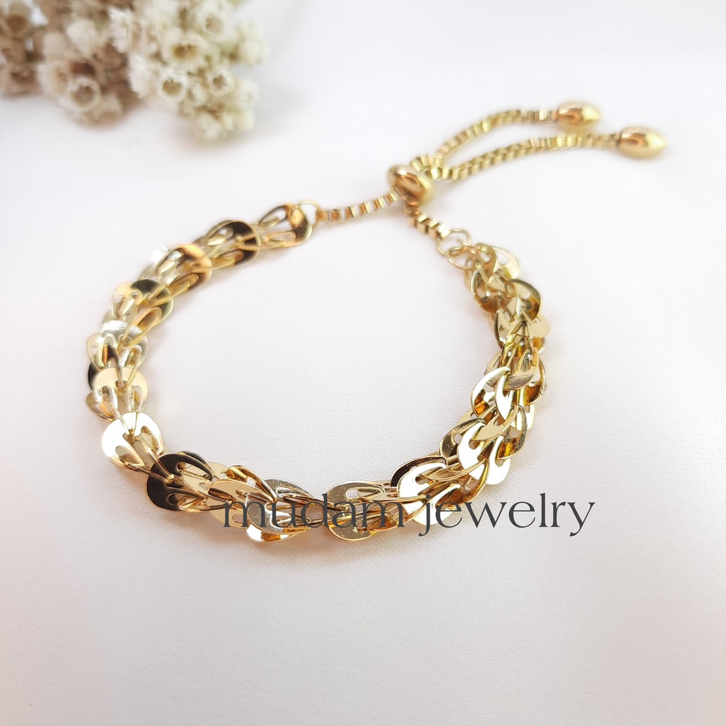 Gelang Serut Titanium Model Sisik Naga Tersedia Warna Gold dan Silver