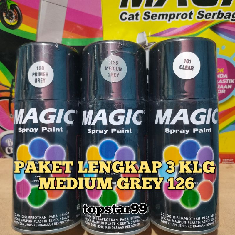 Pilok Pilox Cat Semprot Magic Paket Lengkap 3 Kaleng 300cc Paketan Abu Abu Medium Grey 126 Primer Grey Epoxy 120 Clear Pernis Glossy Mengkilap 101 Spray Paint