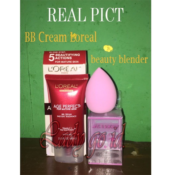 PAKET MAKE UP 2IN1 - LOREAL PARIS BB CREAM INSTANT RADIANCE FOR MATURE SKIN PLUS Spons Beauty Blender