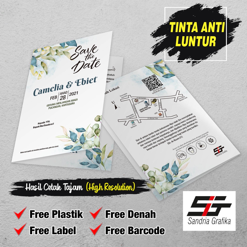 Undangan Pernikahan Elegan, Jasmine, Linen, Murah, 003