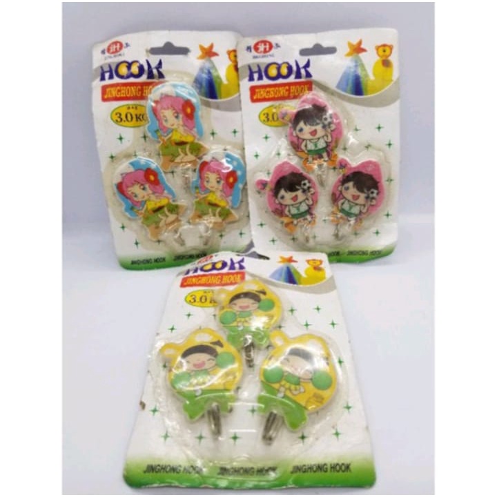 (1 set=3pcs) Gantungan Baju Hook Wall tempel kartun