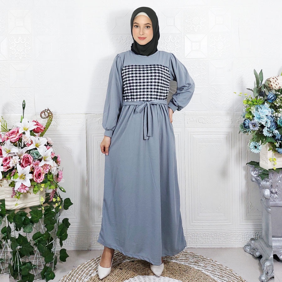 CARLINA DRESS PANJANG NAJWA DELTA MIX KOMBINASI KOTAK