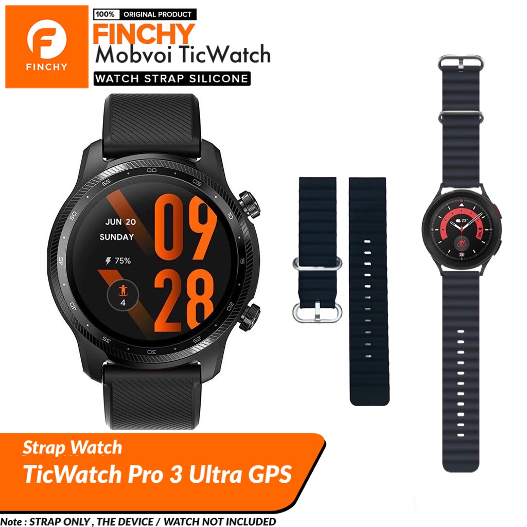 Finchy Ocean Strap for TicWatch Pro 3 Ultra GPS Smartwatch Replacement Silicone Rubber Wristband