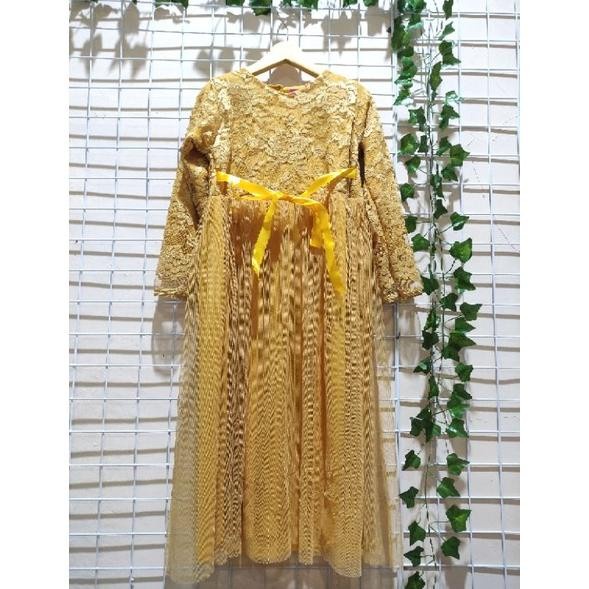 Baju Gamis Anak 4-11Th Baju Gamis Brukat Anak Perempuan Gaun Muslim Anak Baju - Kunyit S G5T5 mewah 