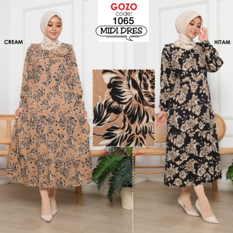 Gamis Midi Sleting Depan Motif Bunga Besar