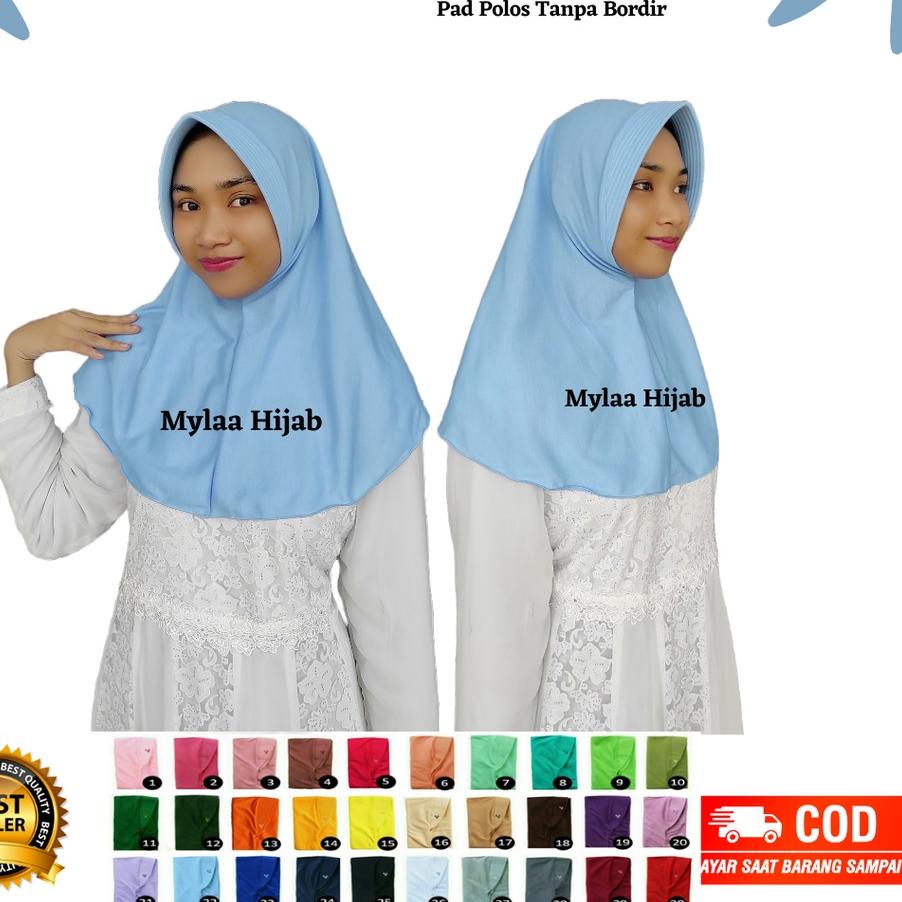 Mylaa hijab bergo Jilbab Kerudung instan kaos Non Serut Biru Muda Size S