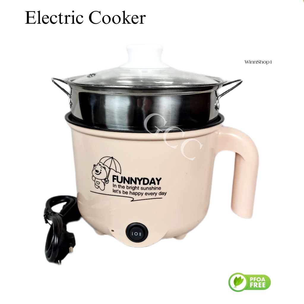 A1 Panci Listrik Mini Serbaguna 2 Susun Electric Multifungsi Pot Tutup Kaca 18Cm Steamer