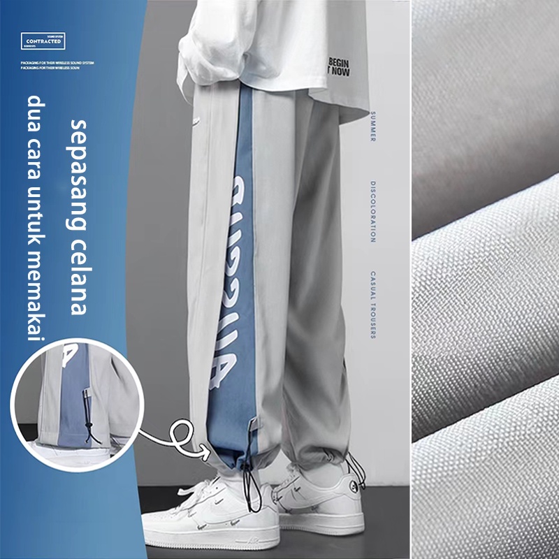 Celana Kasual Pria Korea All-Match Longgar Kaki Lebar Hip-Hop Celana Jogging Celana Versi Korea dari Tren In Celana Lurus Celana Pria Dewasa long cargo pants pria celana jogger celana oversize celana olahraga2023