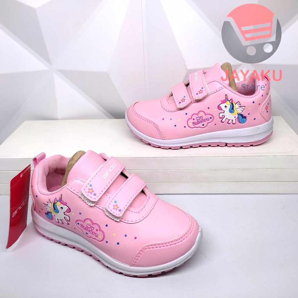 Sepatu Sneakers Anak TK 29-32 Ando Minicorn Model Terbaru Fashion Shoes Sport dengan Perekat Cocok untuk Anak Perempuan Elina Lily Fly