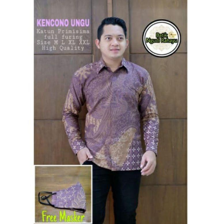 NEW STOCK kencana ungu lilac kemeja batik pria lengan panjang full furing katun halus primisima-keme
