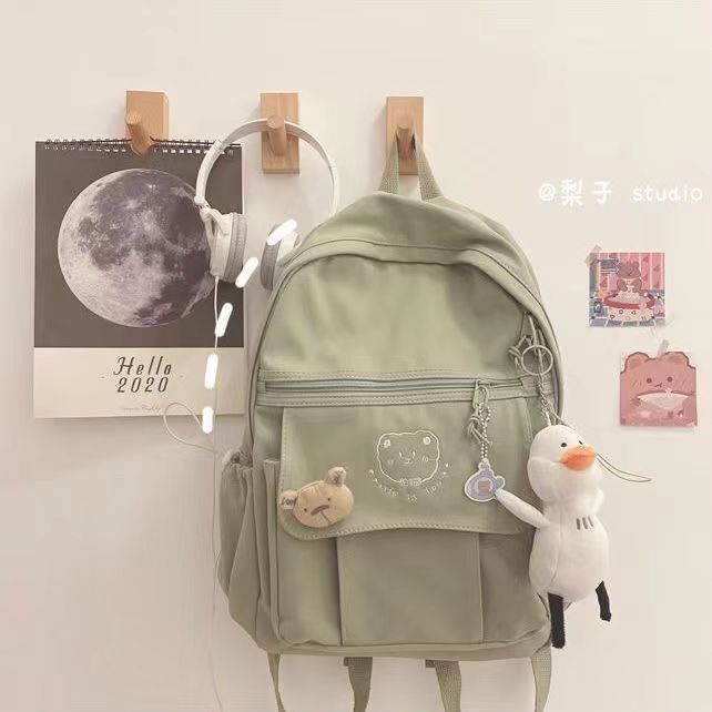 MIWA Backpak Nylon Tas Ransel Fashion Wanita Kekinian Korean Style Button Sekolah Bag kuliah Lucu Vintage Aesthetic Korea Chikoisme