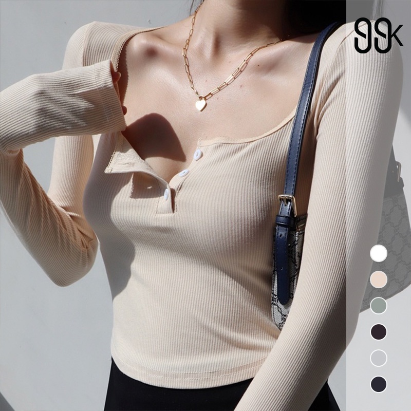 [Premium] Long Sleeve Stretchy Henley T-Shirt 7285 (S/M/L)