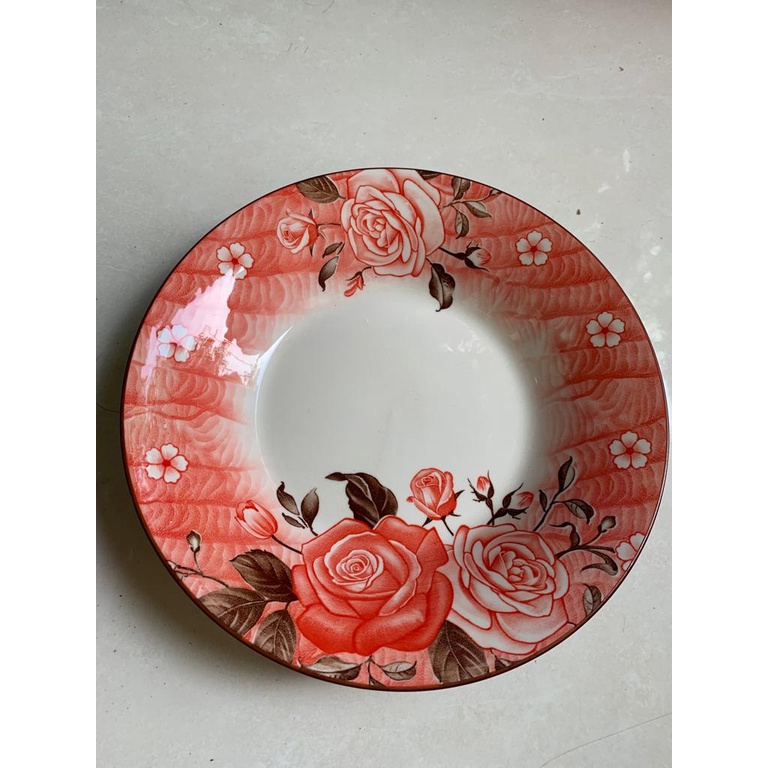 Piring makan keramik Jepang motif jepun bunga Hawai / piring keramik 8 inch