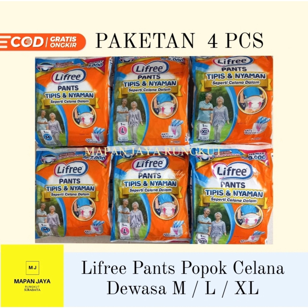 Lifree Pants Popok Celana Dewasa M / L / XL (PAKETAN 4 PCS) GRATIS ONGKIR