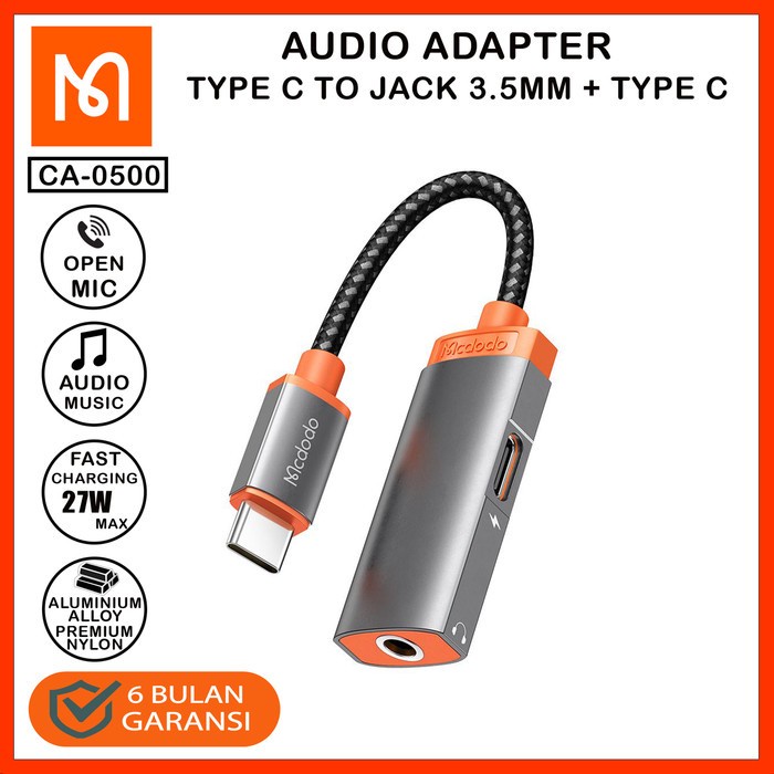 MCDODO CA-0500 Converter Splitter Type C To Jack 3.5MM Charging ,Call