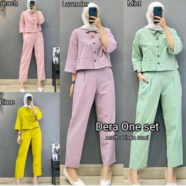 BEST SELLER fazio set top+pants one set setelan wanita linen rami