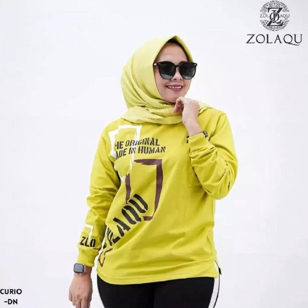[Miliki Segera] Kaos Wanita Atasan Wanita Kaos Lengan Panjang Wanita ZOLAQU WARNA KUNING LEMON Motif