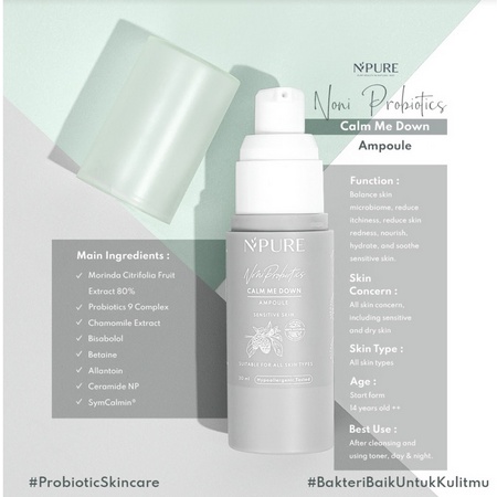 NPURE Paket Wajah NONI Probiotics (Sensitive Skin Series) | Cleanser | Toner | Moisturizer | Serum | Ampoule