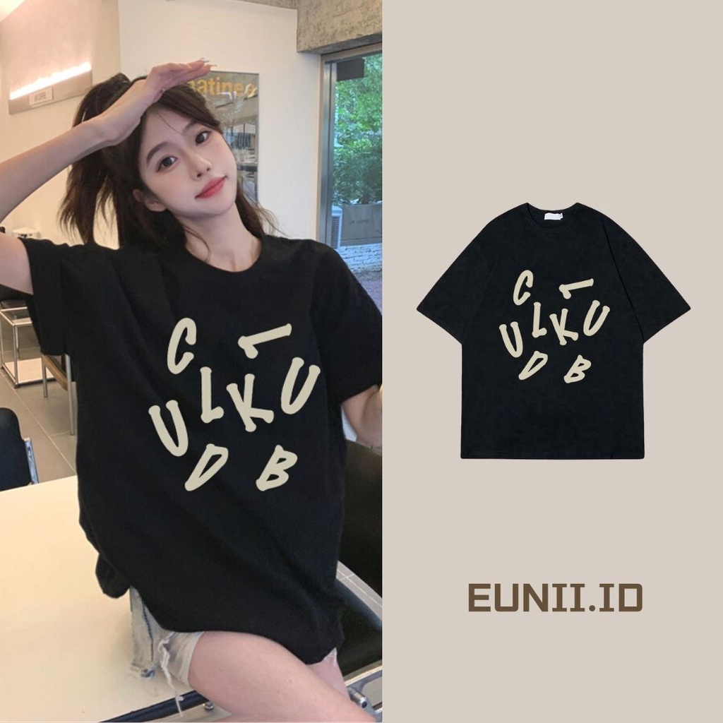 EUNII T-shirt Lengan Pendek Gaffiti In English Korean Style/Kaos Atasan Wanita/Baju Kaus Oversize Wanita/Kaos Wanita