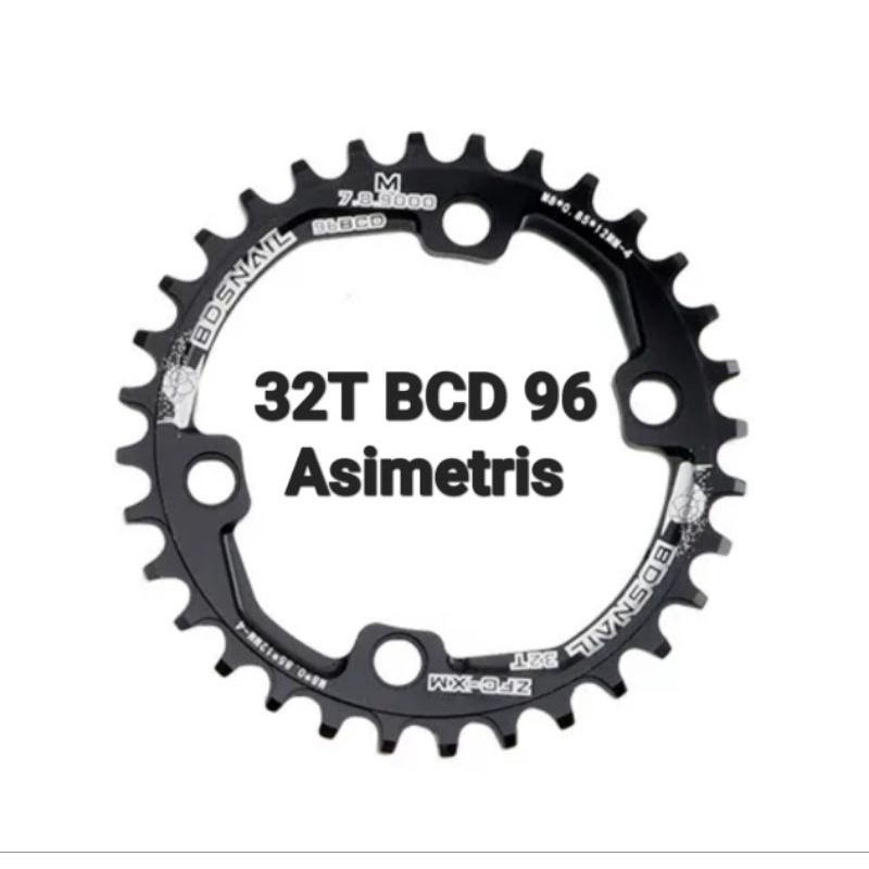 Snail Chainring 32T BCD 96 Asimetris Narrow wide Chain ring Arm crank Sepeda Hitam