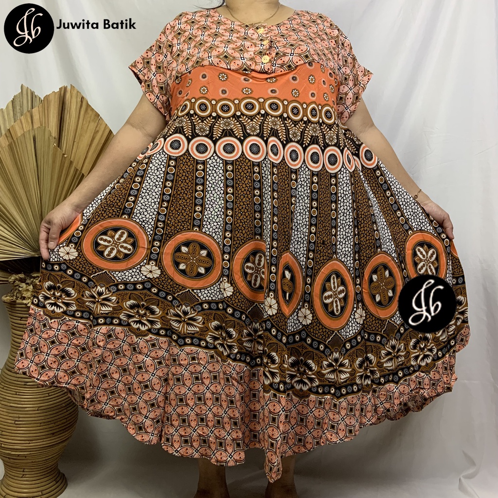 Juwita Batik - Daster Payung Jumbo LD 130 3XL Batik Arabelle Klok Pola - Kancing Dada Busui Bumil Murah