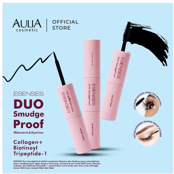 [BPOM] ESENSES Duo Smudge Proof Mascara Dan Eyeliner 100%ORI 2IN1 [ With Collagen +Biotinoyl Trpepti