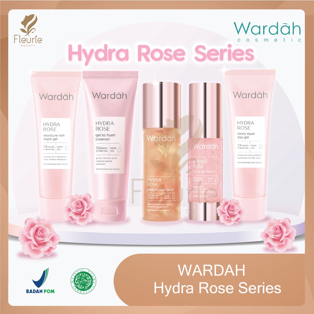 WARDAH Hydra Rose Skincare Series - Wardah Micro Gel Serum / Dewy Aqua Day Gel / Moisture Rich Night Gel / Foam Cleanser / Petal Infused Toner Original BPOM