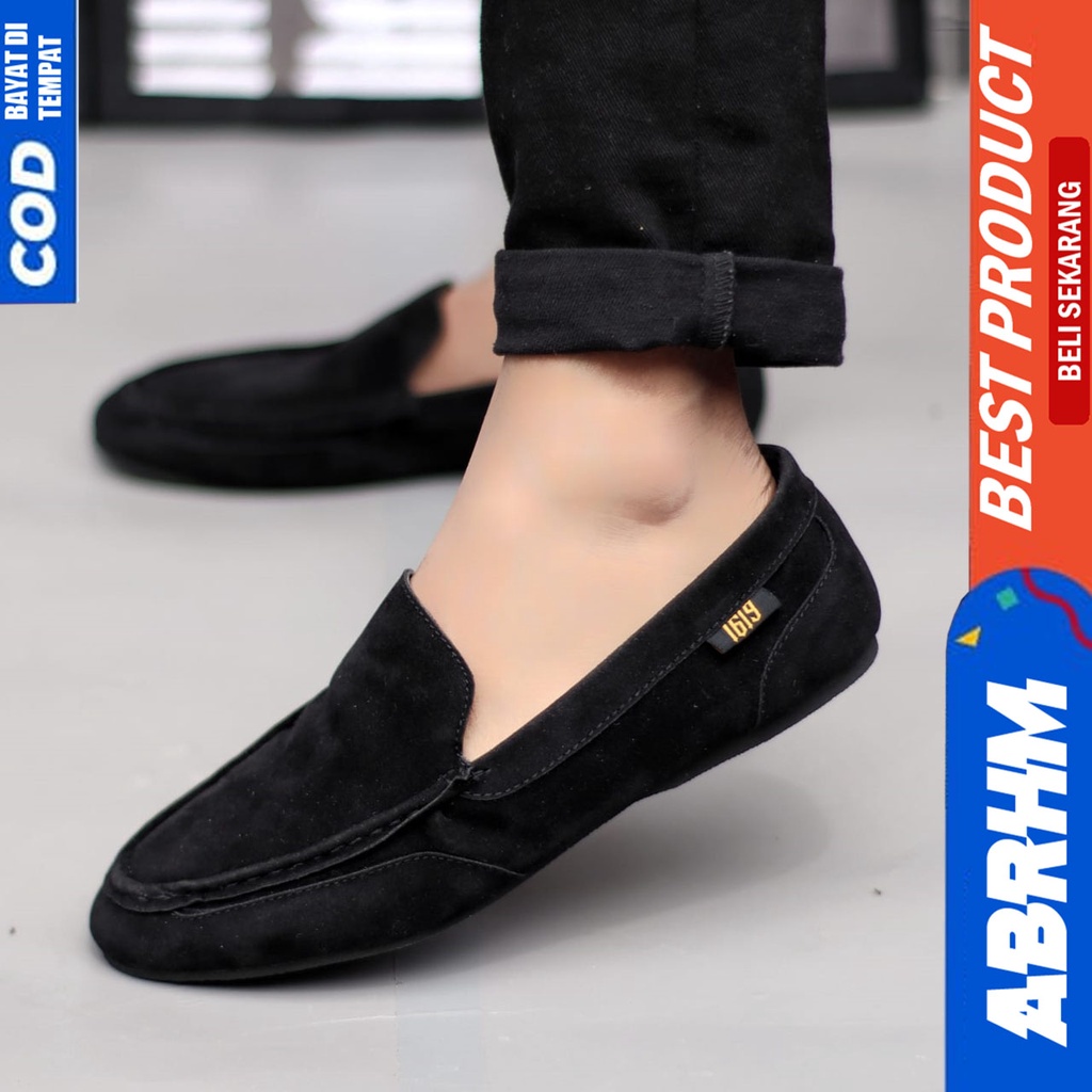 ABRHM x MODNEK Sepatu Slip On Pria Kulit Suede Sintetic Sepatu Pria Casual Pantofel