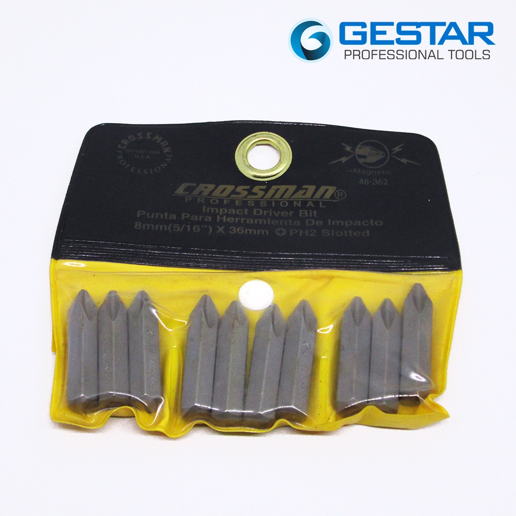 GESTAR/CROSSMAN-Set Mata Obeng Philips Impact Dr Bit(5/16") PH2 Silver 36mm