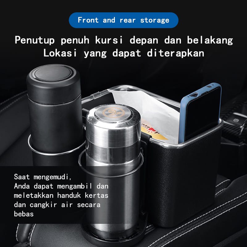 (JY)Tempat Tissue Mobil Serbaguna Kotak Penyimpanan Botol Minum Multifungsi Dengan 2 Cup Holder