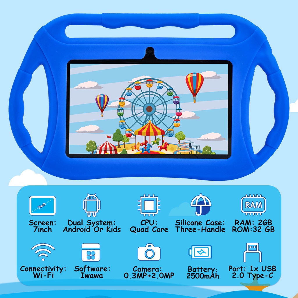 Tablet Anak / Kids Tablet / Tablet 7 Inch / Tablet PC / Tablet Android 10 / 2/32GB / Touch Screen 7 inch / 2 Kamera / Play Store / Iwawa / Whatsapp / WiFi only