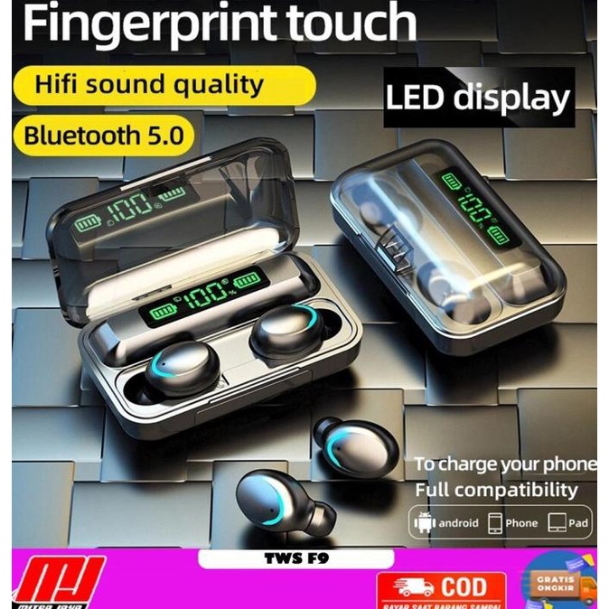 Headset Bluetooth DOGS TWS F9-5 Pro 5.0 8D HiFi LCD Digital