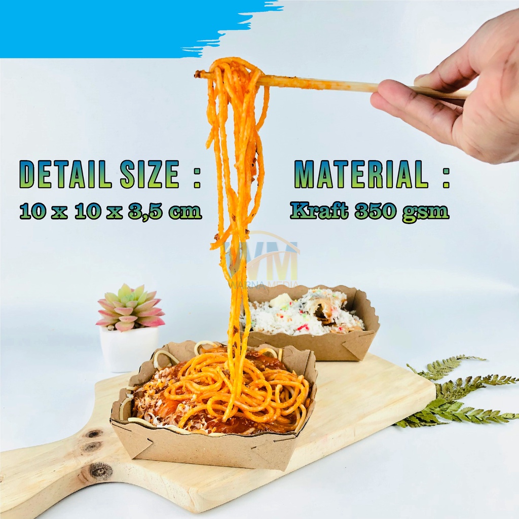 Paper Food Tray S 10x10x3,5 / Piring Nampan Kertas / Alas Tempat Makan / Tempat Makan Kentang Sosis Burger / Nampan Makanan Kertas / Tray Dimsum Paper Tray Soimay