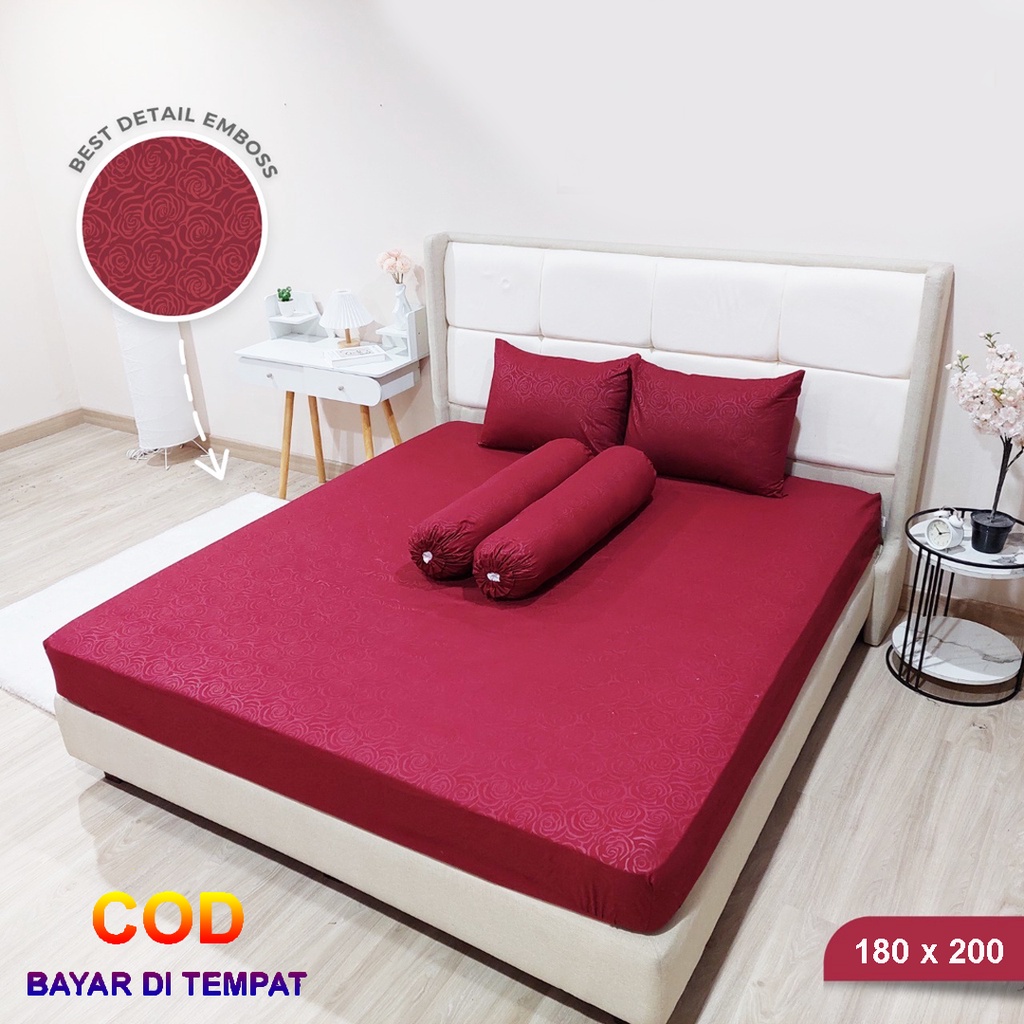 [✅COD] Paket Seprei Sprei Polos 180x200 Dan 4 Sarung Bantal Guling Homemade Katun Embos Perlengkapan Dekorasi Kamar Tidur Rumah Murah