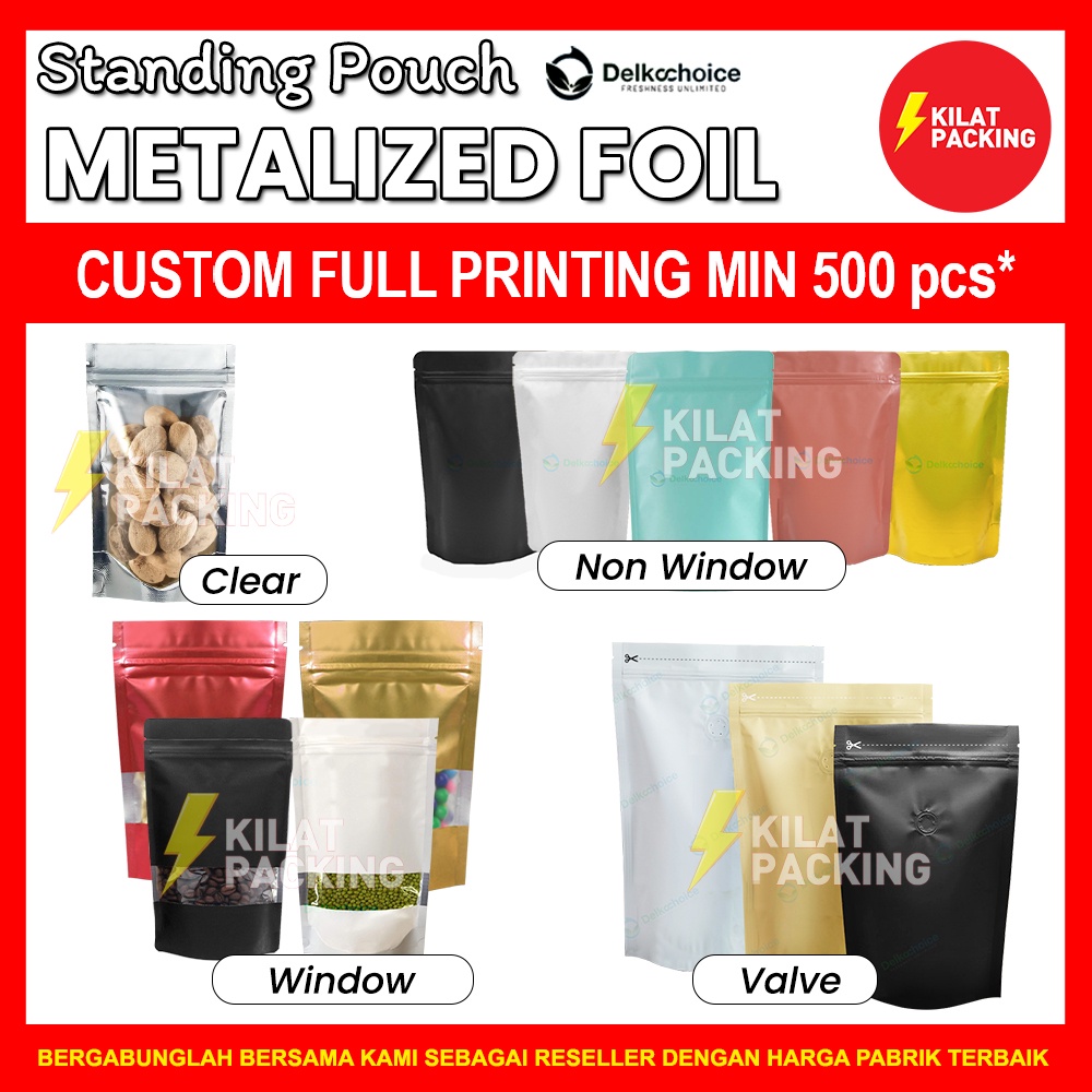 Plastik Klip Makanan Standing Pouch FOIL Standing Pouch Klip Kemasan Makanan Delkochoice