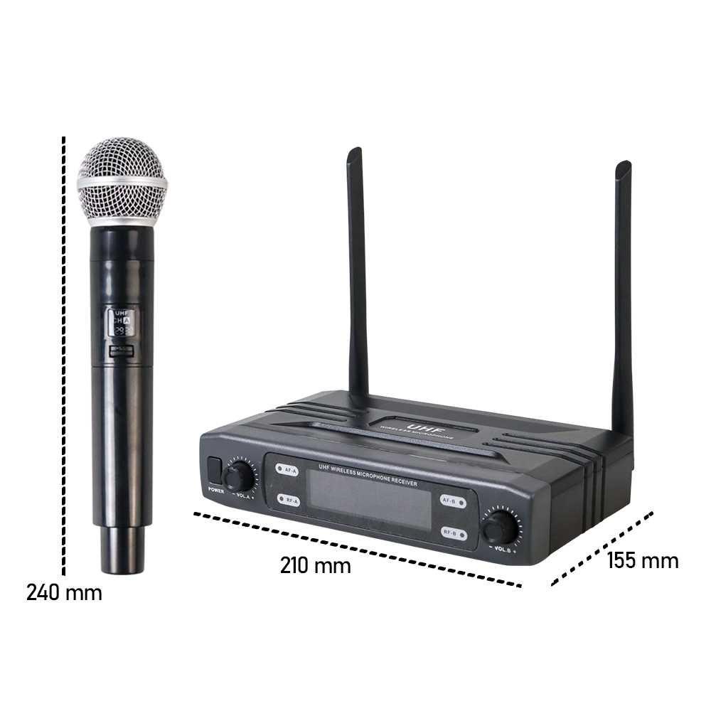 Microphone Karaoke Dual Channel Handheld Wireless UHF - AO460 - Black