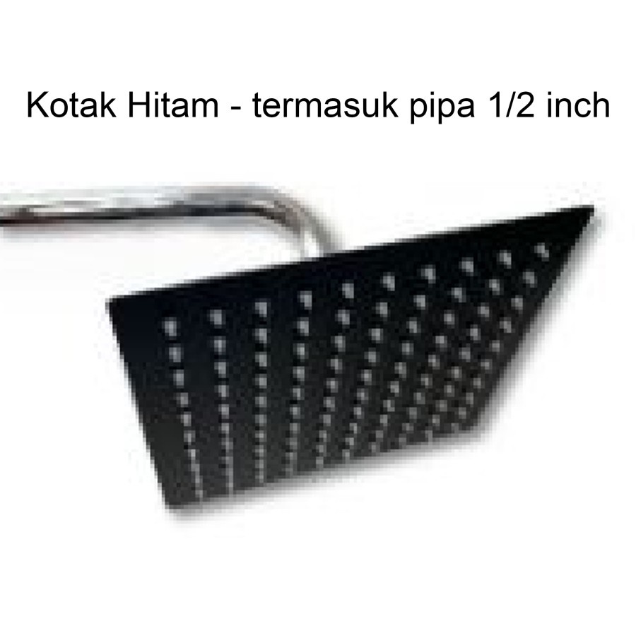 Rain Shower Head Wall Mandi Tembok Stainless Steel Kepala KOTAK Silver Hitam Square