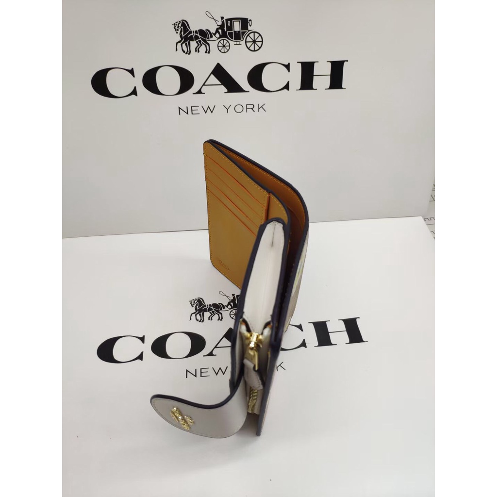 （Shopee Live）3375-8 3375 COACH new medium wallet with floral buttons, card holder  qianbao