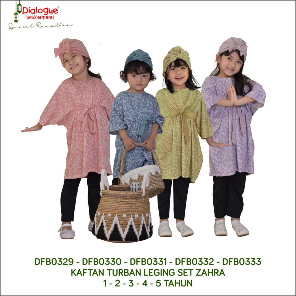Dialogue Kaftan Turban Legging Set Zahra - Baju Set Muslim Anak Wanita - Baju Muslim Anak - DFB0329 DFB0330 DFB0331 DFB0332 DFB0333