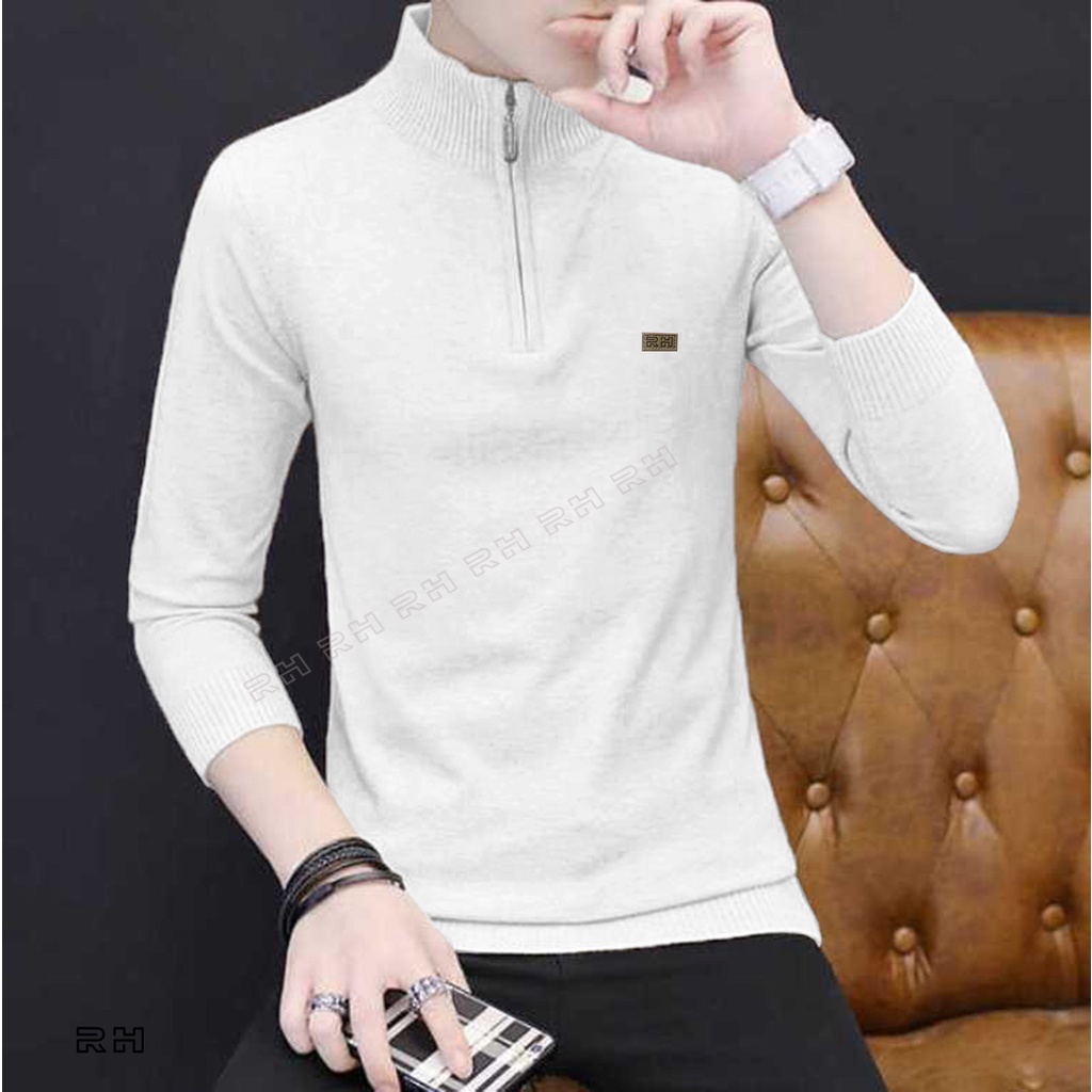 Baju rajut kerah tinggi zipper / Sweater turtleneck resleting RHcollections kerah tinggi zipper pria