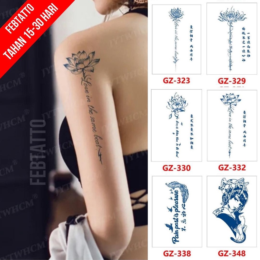 Tato Temporer Ukuran 18cm x 11cm Motif GZ 332 Tulisan Bunga Tato Lengan Tato Dada Tato Tangan Tato K
