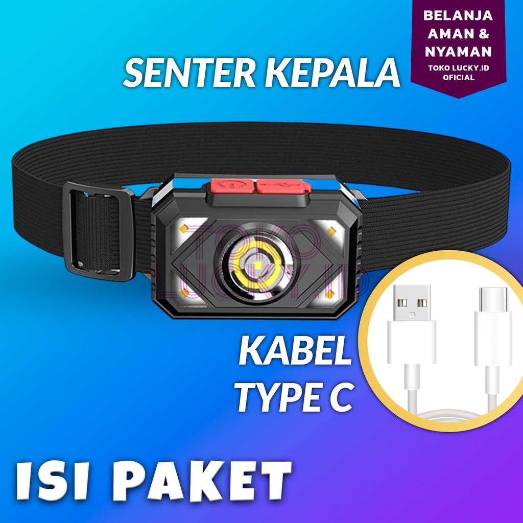 Senter Kepala Super Terang SOS 7 Mode LED Headlamp Kerja