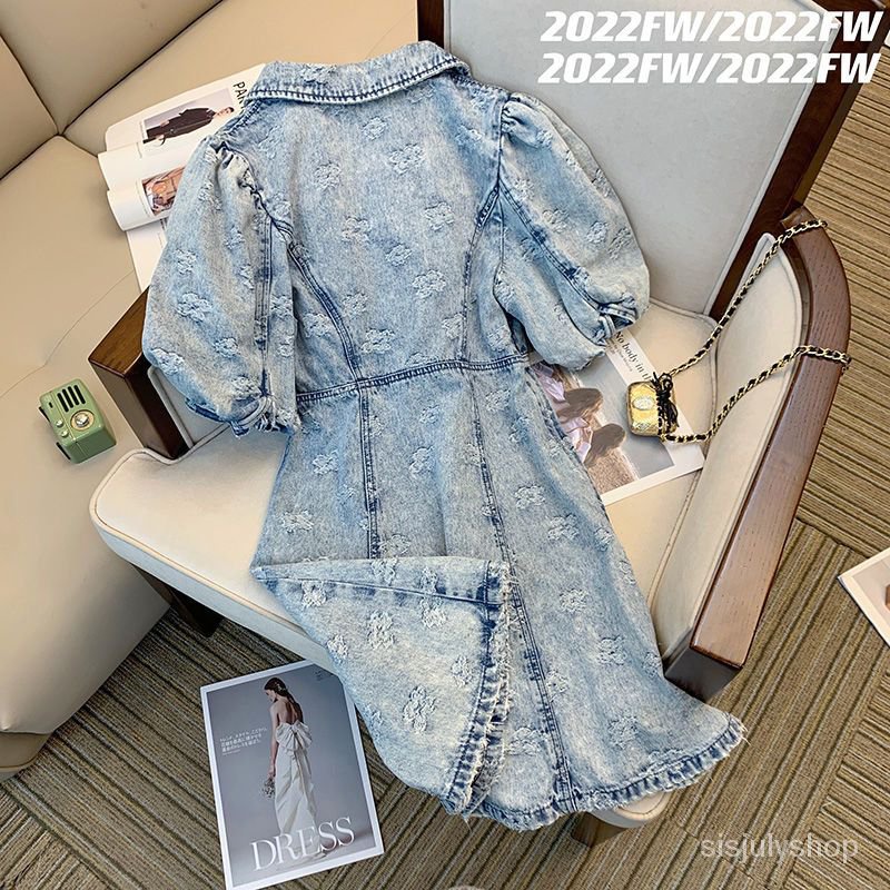 [✅BISA COD] #Sisjuly# Gaun denim wanita 2023 rok pendek ramping pinggang retro gaya Hong Kong baru