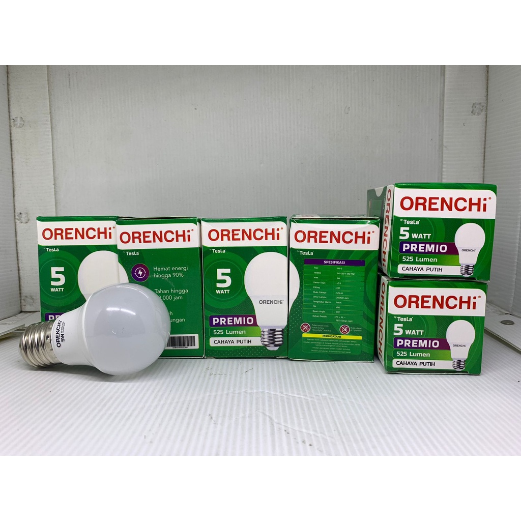 Lampu LED Orenchi Premio 5 Watt 5Watt /  Lampu Bohlam Orenchi Premio LED 5 W 5W Cahaya Putih SNI by Tesla