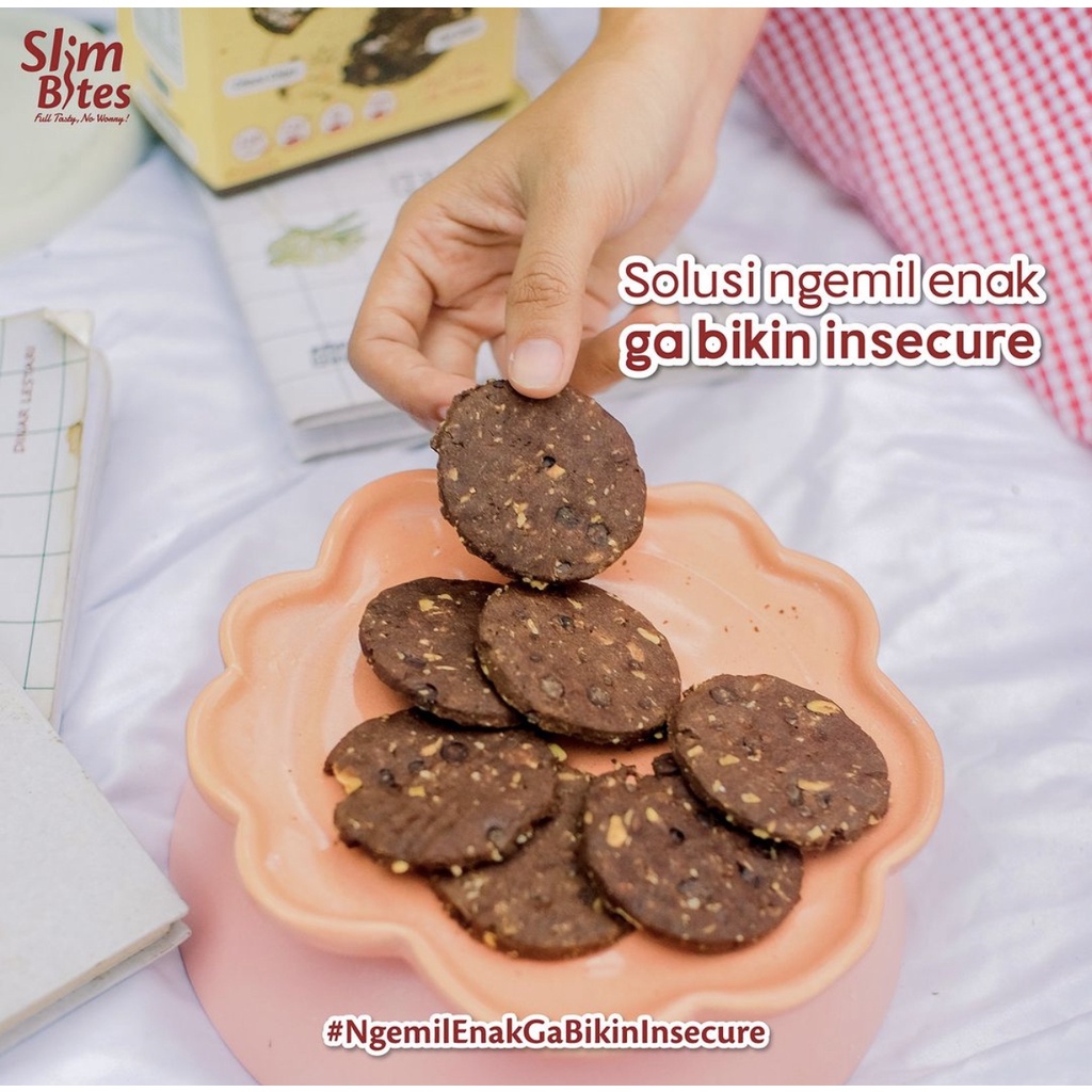 SLIM BITES Cookies - Cemilan Diet - Rendah Gula Tinggi Sehat - Kukis Oat Choco Almond Coconut Cheese - Ina Cookies