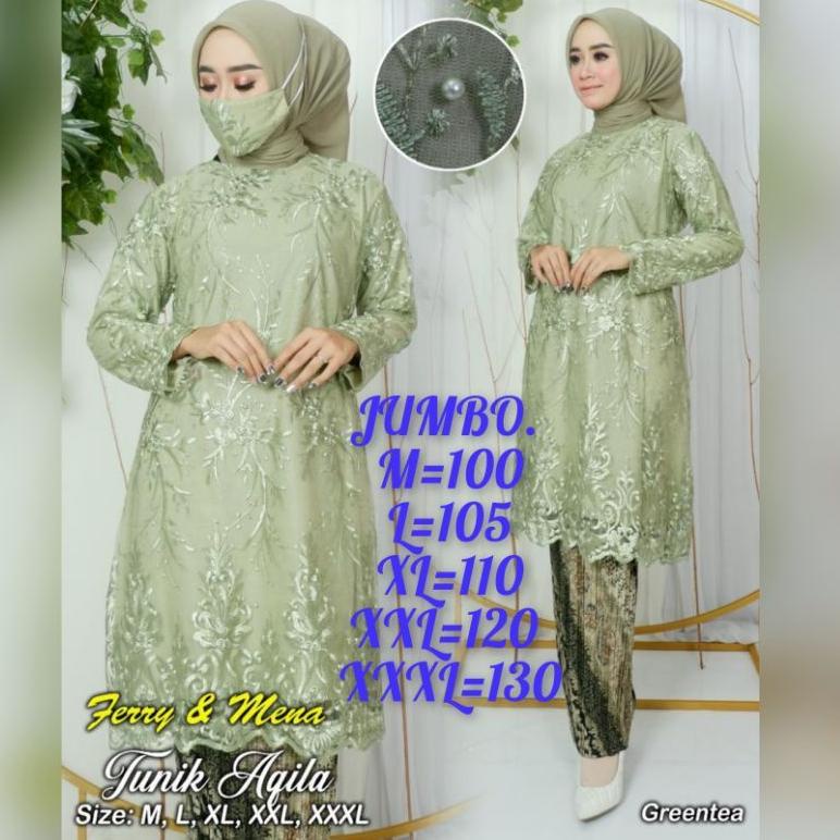 BOOMING Baju Kebaya Brukat Jumbo LD 130 cm Warna Hijau Sage Terlaris